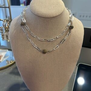 Sterling Silver Chain Link Necklace with Petoskey Stone Accents. Custom Made.